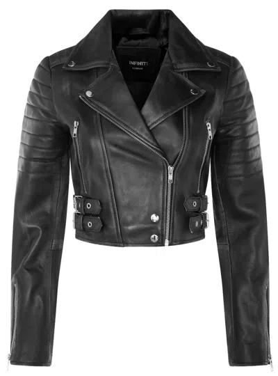INFINITY LEATHER WOMENS BRANDO CROPPED LEATHER JACKET-LONGTOWN