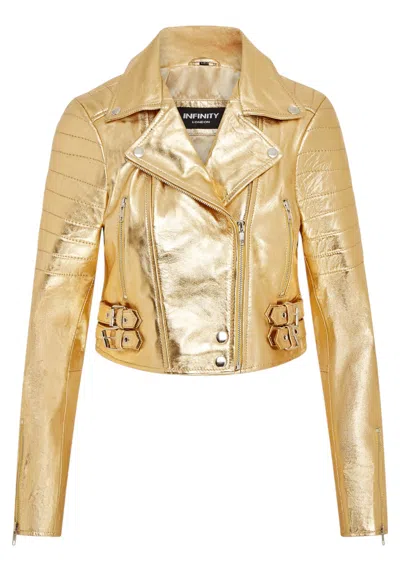 Infinity Leather Womens Brando Cropped Leather Jacket-longtown In Gold