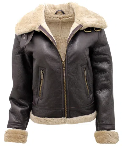 Infinity Leather Womens Brown B3 Sheepskin Leather Flying Jacket-portland In Black