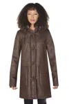 Infinity Leather Womens Brown Hooded Sheepskin Leather Duffle Coat-charlotte In Brown