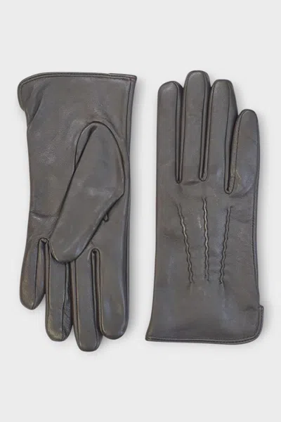 Infinity Leather Womens Brown Italian Leather Soft Wool Lining Winter Stitch Line Design Driving Gloves In Silver
