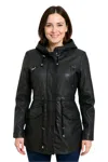 Infinity Leather Womens Mid Length Hooded Parka Jacket-oakengates In Black