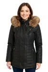 Infinity Leather Womens Brown Womens Brown Quilted Leather Parka Jacket-bowen In Black