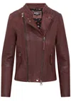 Infinity Leather Womens Burgundy Biker Leather Jacket - Delhi In White