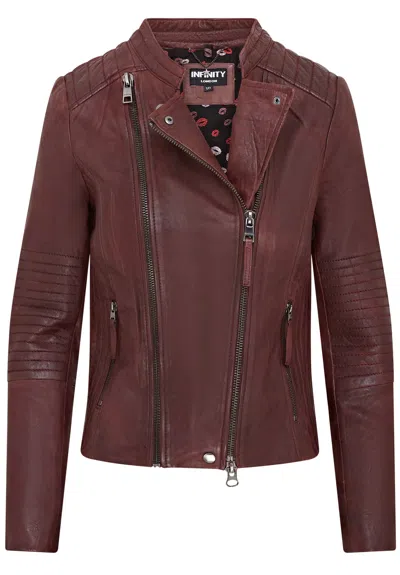 Infinity Leather Womens Burgundy Biker Leather Jacket - Delhi In White