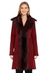 Infinity Leather Womens Burgundy Red Toscana Sheep Suede Leather Trench Coat- Celeste In Brown