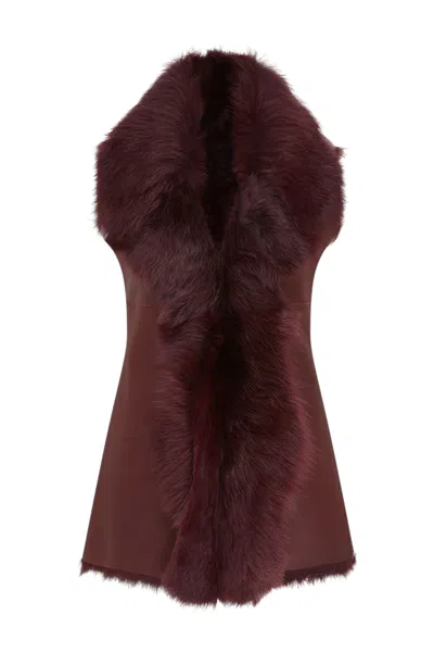 Infinity Leather Womens Burgundy Toscana Shearling Nappa Leather Sheepskin Gilet - Parkes