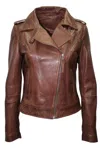 Infinity Leather Womens Chestnut Leather Biker Jacket-reynosa In Brown