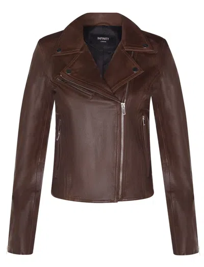 Infinity Leather Womens Classic Leather Brando Biker Jacket-loughton In Brown