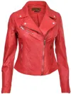 Infinity Leather Womens Classic Leather Brando Biker Jacket-loughton In Red