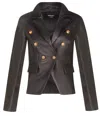 Infinity Leather Womens Classic Leather Military Blazer Jacket-newent In Black