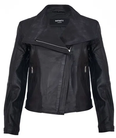 Infinity Leather Womens Classic Leather Shawl Wrap Biker Jacket - Morpeth In Black