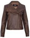 Infinity Leather Womens Classic Leather Shawl Wrap Biker Jacket - Morpeth In Brown