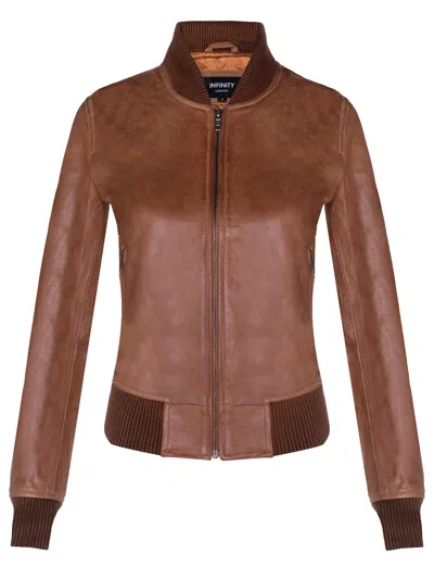 Infinity Leather Womens Classic Ma-1 Leather Bomber Jacket-newcastle In Brown