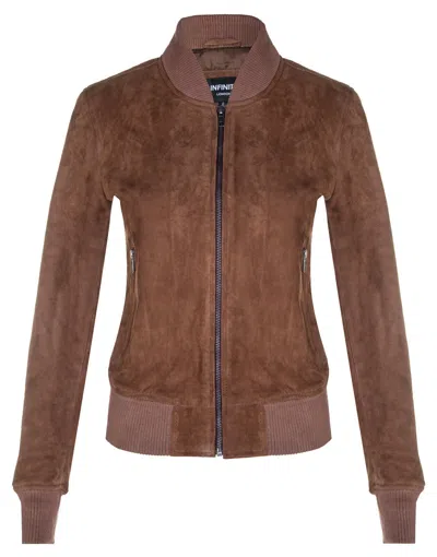 Infinity Leather Womens Classic Ma-1 Suede Bomber Jacket-newbury In Brown