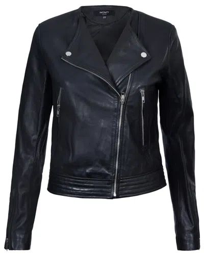 Infinity Leather Womens Collarless Biker Jacket-padova In Black