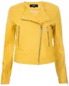 Infinity Leather Womens Collarless Biker Jacket-padova In Yellow