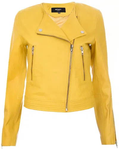 Infinity Leather Womens Collarless Biker Jacket-padova In Yellow