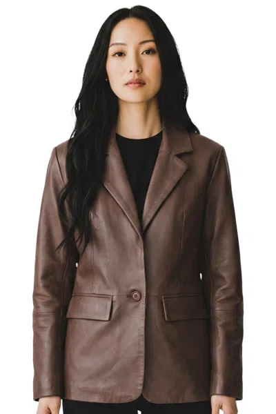 Infinity Leather Womens Conker Brown Italian Leather Blazer Jacket-chongqing