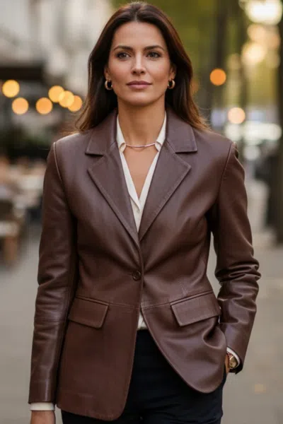 Infinity Leather Womens Conker Brown Italian Leather Blazer Jacket-eclipse