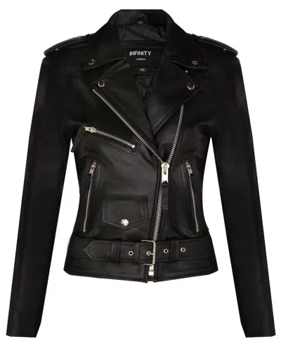 Infinity Leather Womens Cowhide Leather Biker Jacket-mansfield In Black