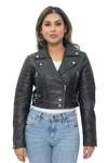 Infinity Leather Womens Cropped Brando Leather Biker Jacket-damascus In Black