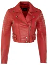 Infinity Leather Womens Cropped Brando Leather Biker Jacket-damascus In Red