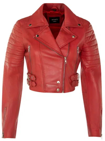 Infinity Leather Womens Cropped Brando Leather Biker Jacket-damascus In Red