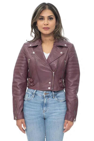 Infinity Leather Womens Cropped Brando Leather Biker Jacket-damascus In White