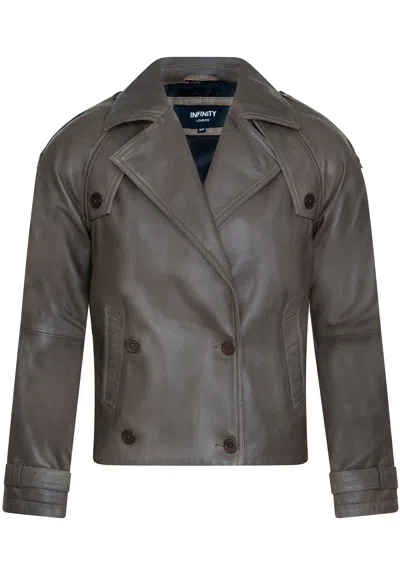Infinity Leather Womens Cropped Oversized Trench Leather Jacket - Canberra In Gray