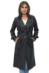 Infinity Leather Womens Full Length Trench Coat-alhambra In Black