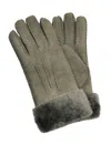 Infinity Leather Womens Genuine Sheepskin Suede Gloves With Fur Cuff In Grey