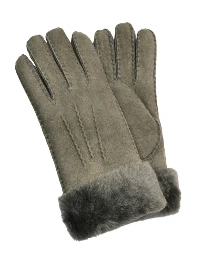 Infinity Leather Womens Genuine Sheepskin Suede Gloves With Fur Cuff In Grey