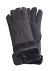 Infinity Leather Womens Genuine Sheepskin Suede Gloves With Roll Up/down Cuff In Black