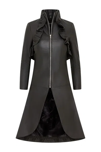 Infinity Leather Womens Goth Black Leather High Collar Victorian Flare Tailcoat - Challa