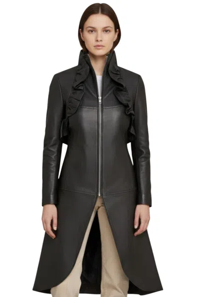 Infinity Leather Womens Goth Black Leather High Collar Victorian Flare Tailcoat - Telemark