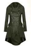 Infinity Leather Womens Goth Leather Edwardian Flare Coat-rushmoor In Green