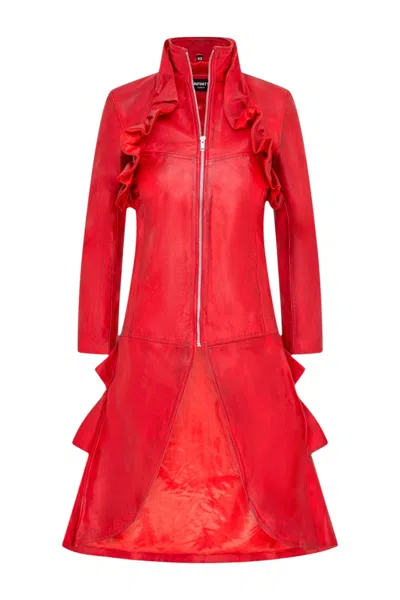 Infinity Leather Womens Goth Red Leather High Collar Victorian Flare Tailcoat - Challa