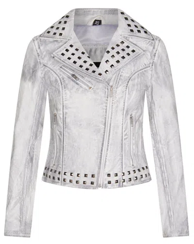 Infinity Leather Womens Gothic Biker Leather Jacket With Studs-bilbao In White