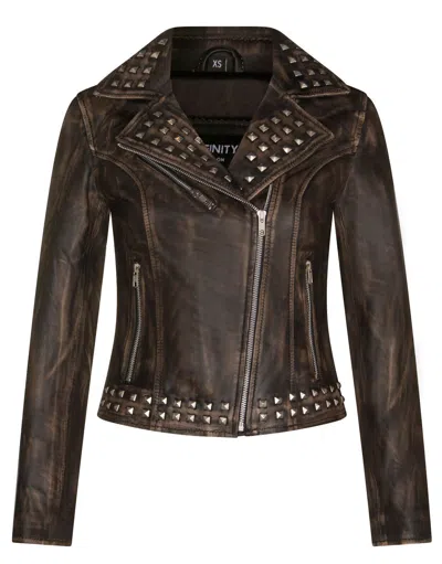 Infinity Leather Womens Gothic Biker Leather Jacket With Studs-bilbao In Brown