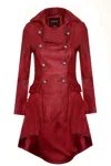 Infinity Leather Womens Goth Leather Edwardian Flare Coat-rushmoor In Red