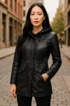 Infinity Leather Womens Green Leather Hooded Parka Jacket-clare In Black