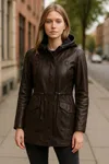 Infinity Leather Womens Mid Length Hooded Parka Jacket-oakengates In Brown