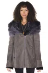 Infinity Leather Womens Grey Suede Hooded Merino Sheepskin Coat-romsey In Black