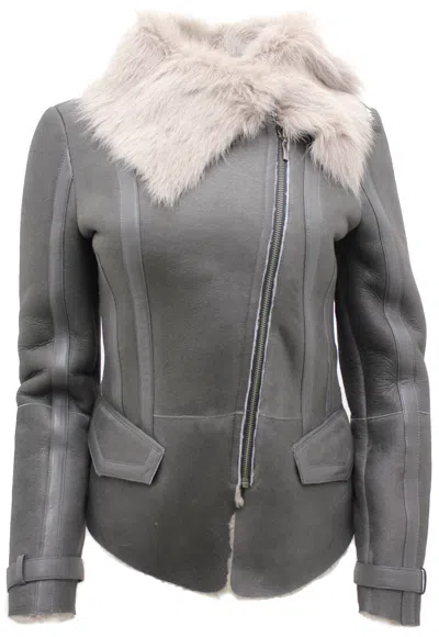 Infinity Leather Womens Grey Toscana Shearling Flying Jacket-teresina