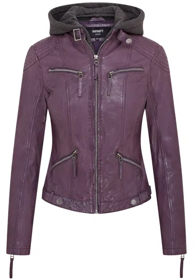 Infinity Leather Womens Hooded Classic Biker Jacket - Brazzaville In Purple