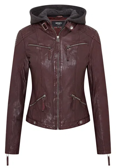 Infinity Leather Womens Hooded Classic Biker Jacket - Brazzaville In Brown