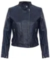 Infinity Leather Womens Leather Biker Jacket-celaya In Blue