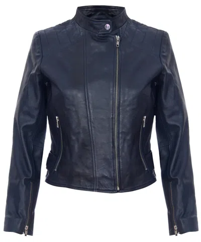 Infinity Leather Womens Leather Biker Jacket-celaya In Blue