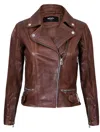 Infinity Leather Womens Leather Biker Jacket-stockholm In Brown